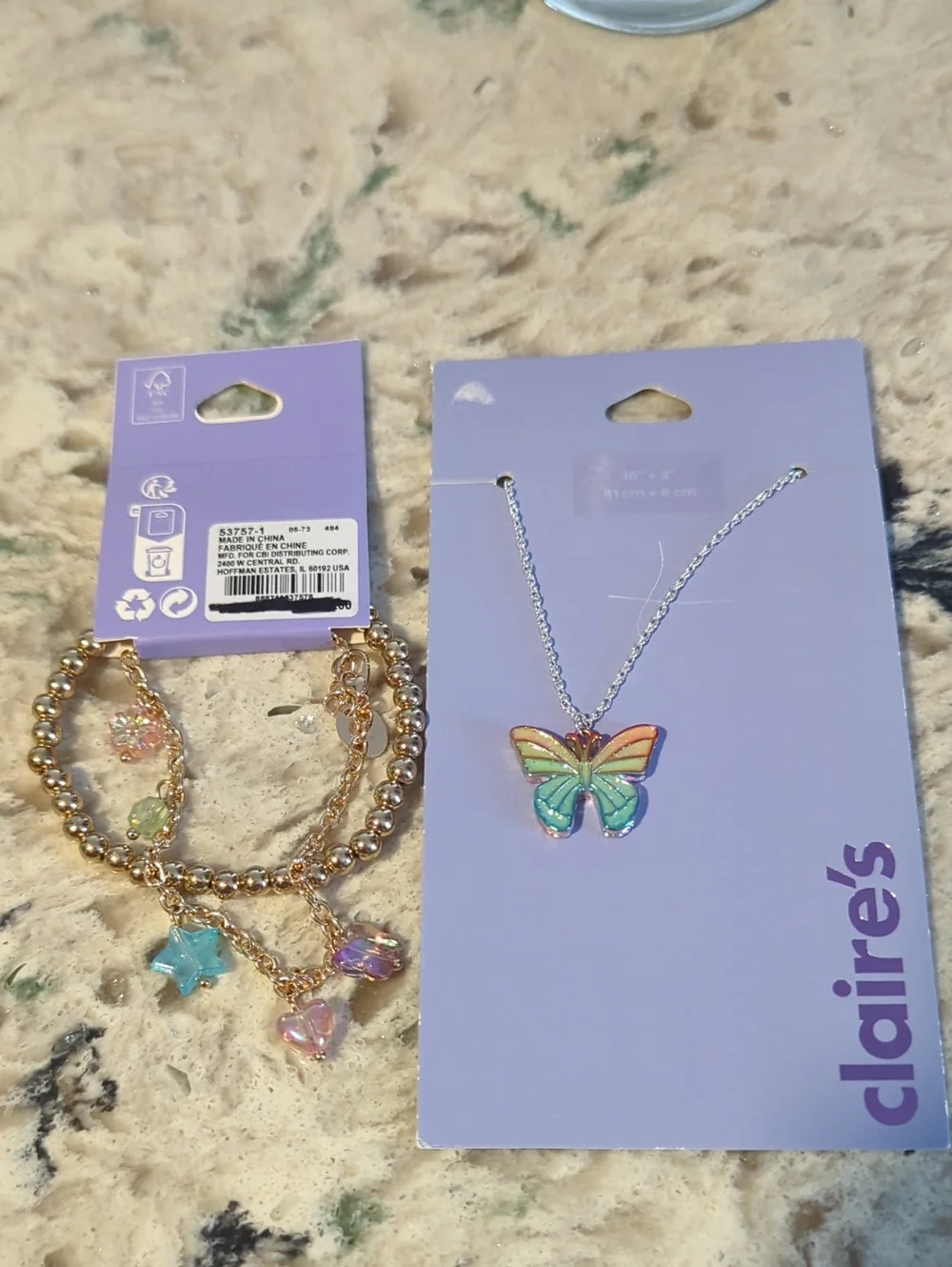claire's Kids Rainbow Butterfly Necklace And Bracelet- Multicolor Set